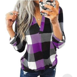 Flannel-look adjustable sleeve tunic